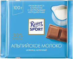 Шоколад Риттер Спорт Альпийское молоко молочный 100г Германия