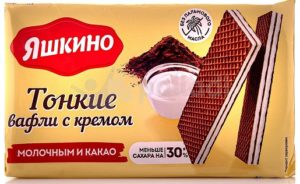 Вафли Тонкие с какао и молочным кремом Яшкино, 144гр