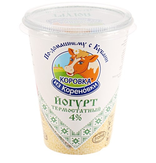 Йогурт термостатный натуральный б/сахара 4% Коровка из Кореновки 300г