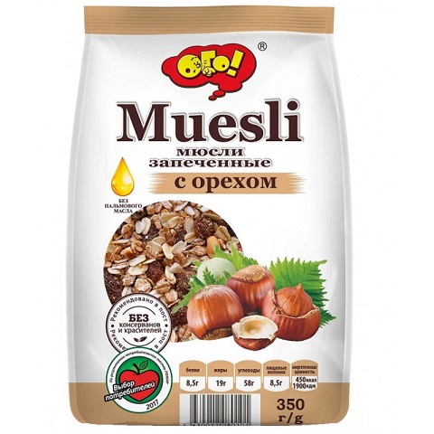 Мюсли запеченные с орехом, 350г