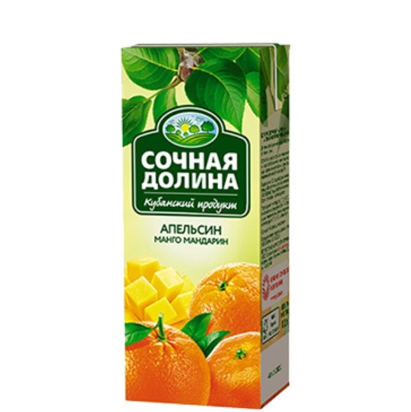Напиток сокосодержащий Сочная Долина Апельсин, манго, мандарин, 0,2л