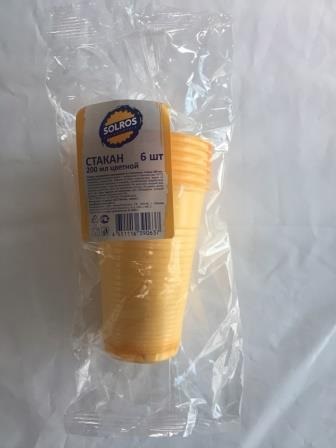 Стакан пластиковый цветной Solros 200гр 6шт