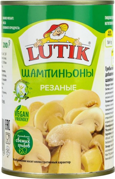 Шампиньоны резаные Лютик, 400-425г