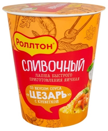 Лапша быстрого приготовления Роллтон Сливочный Цезарь с креветкой, 70г