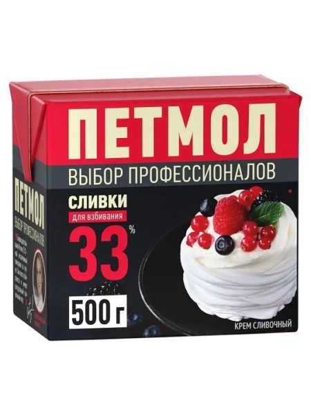 Сливки Петмол для взбивания 33%, 500гр
