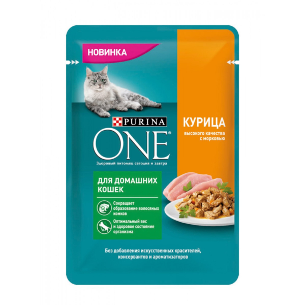 Корм д/кошек ONE Purina курица с морковкой 75г