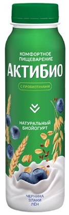 Биойогурт АктиБио черника злаки лен 1,6%, 260г