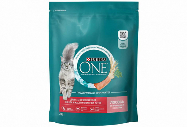 Корм ONE Purina для стерилизованных кошек  лосось и пшеница 200г