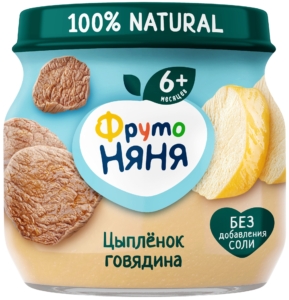 Пюре ФрутоНяня цыпленок с говядиной с 6 месяцев 80гр