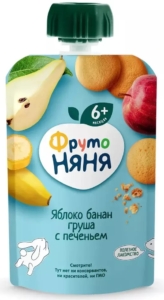 Пюре ФрутоНяня яблоко банан груша с печеньем с 6 месяцев 90гр