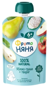 Пюре ФрутоНяня яблоко груша+творог 90гр