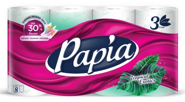 Бумага туалетная PAPIA Тропикал Экзотик 3сл 8шт