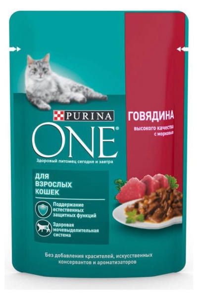 Корм для кошек ONE Purina говядина с морковью для взрослых кошек 75гр