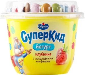Йогурт Суперкид клубника с шоколадными конфетами 2% 103гр