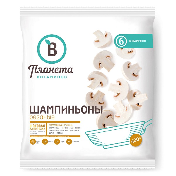 Грибы Шампиньоны резаные замороженные Планета Витаминов 400гр