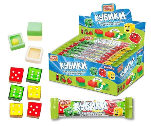 Жевательная резинка Гамми Фрут кубики с драже внутри 1шт