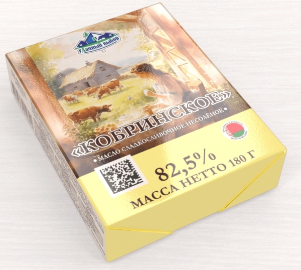 Масло Кобринское сладкосливочное несоленое 82,5% 180гр