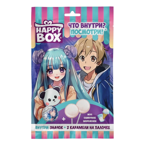 Набор Happy Box Аниме карамель на палочке сливочное мороженое со значком 20г