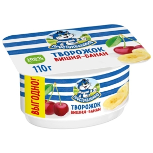 Продукт творожный Простоквашино Творожок вишня-банан 3,6% 110гр